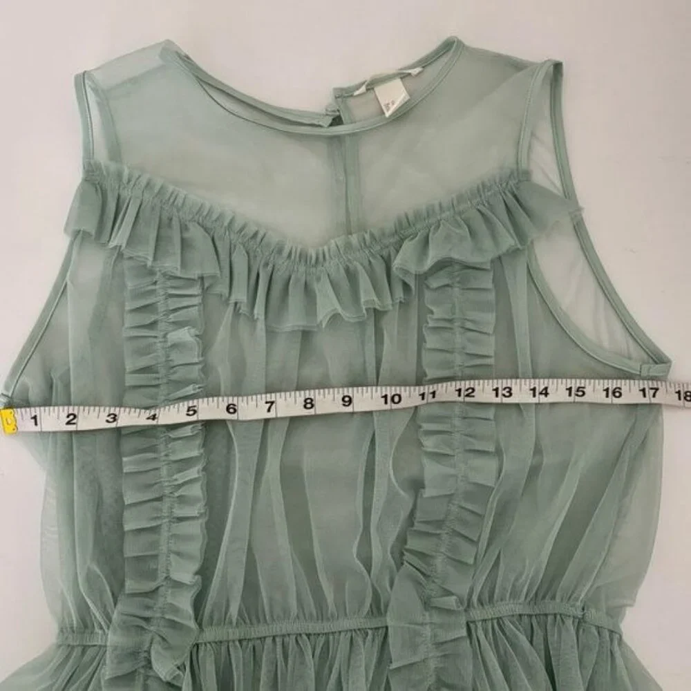 H & M Top 12 Mesh Peplum Green Ruffle Tulle Romantic Cottagecore Victorian Fairy - Picture 4 of 13